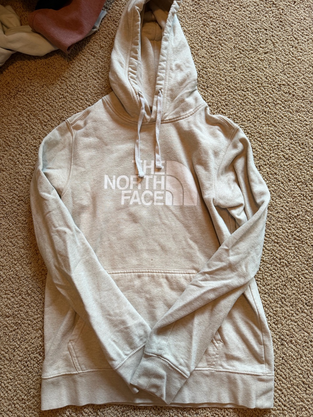 The North Face Cream Pullover Hoodie with Logo Tag